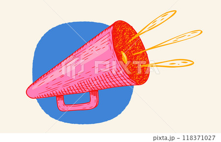 Vector icon of vintage megaphone for fake, breaking news or sale. Vector retro megaphone in doodle style on white background. Vector icon of vintage megaphone for fake, breaking news or sale. Vector retro megaphone in doodle style on white background. 118371027
