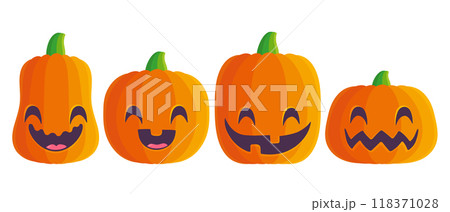 Vector set icons of pumpkin for Halloween in kawaii style. Vector set icons of pumpkin for Halloween in kawaii style. 118371028