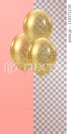 Gold transparent balloon. 3D glitter luxury realistic balloons. 118371216