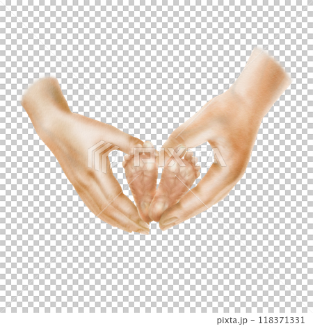 Male and female hands in heart shape holding legs of newborn baby as a symbol of unity, family, love and tenderness. Hand drawn watercolor clipart on transparent background in soft colors 118371331