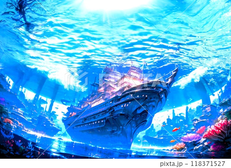 海底都市と陸をつなぐ潜水艦型客船 118371527