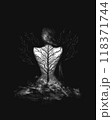 Girl with tree tattoo on her back, Dark horror illustration, black metal collection, black and white illustration	 118371744