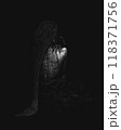 Girl in the dark, scary silhouettes of face and hand, Girl with long beautiful hair, theme book character, hand on shoulder	 118371756