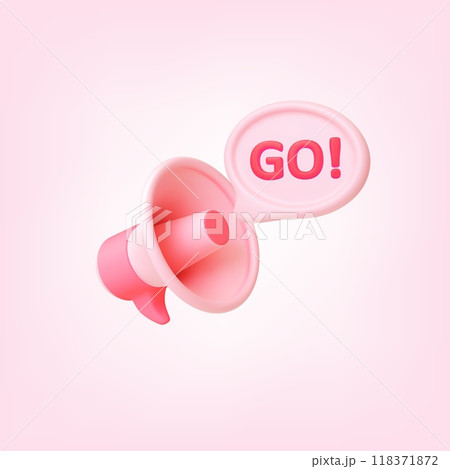 Megaphone with speech bubble 3d icon. Positive motivational ad poster, Go slogan. Sport or business, relationship and new idea, render vector elements 118371872