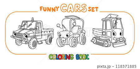 Funny small cars with eyes coloring book set 118371885