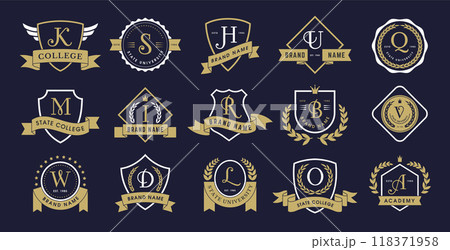 Monogram. Lettering badges with elegant alphabets letters recent vector template 118371958