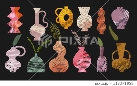 Clay pottery set. Ancient decorative vase and potters recent vector ceramic abstract design vessels 118371959