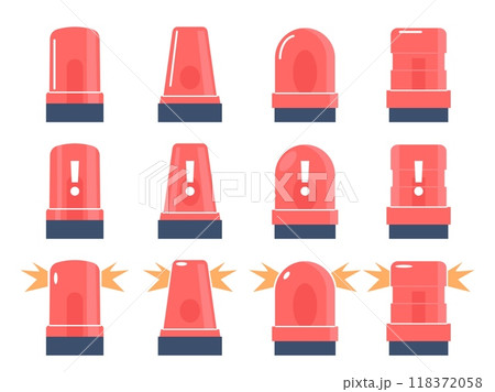 Emergency siren symbols. Isolated flat sirens red icons. Police ambulance fire station hazard lights. Warning stop signals, recent vector set Emergency siren symbols. Isolated flat sirens red icons. Police ambulance fire station hazard lights. Warning stop signals, recent vector set 118372058