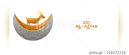 eid al adha mubarak festival with stylish crescent moon and goat eid al adha mubarak festival with stylish crescent moon and goat 118372218