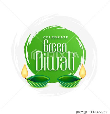 green diya lamp for eco diwali greeting background in paint brush style green diya lamp for eco diwali greeting background in paint brush style 118372249