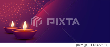 beautiful shubh diwali banner with text space and realistic diya 118372384