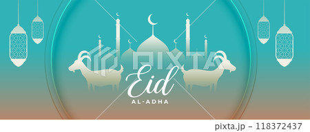 slamic bakrid eid al adha mubarak with lantern and goat banner slamic bakrid eid al adha mubarak with lantern and goat banner 118372437