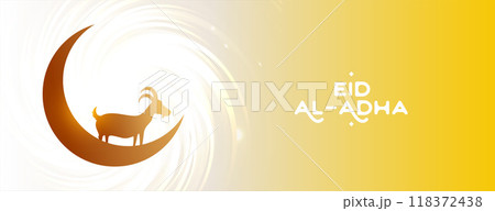 eid al adha mubarak crescent moon and goat banner 118372438