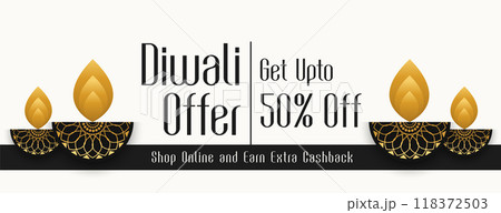 flat style happy diwali offer banner with artistic diya 118372503