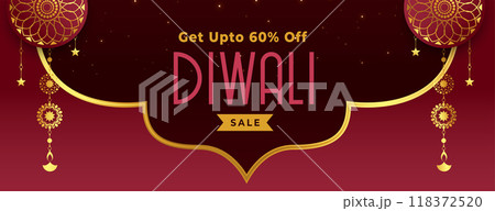 decorative shubh diwali sale and offer banner vector design 118372520
