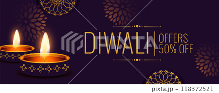 nice happy diwali festival sale banner with oil lamp design 118372521