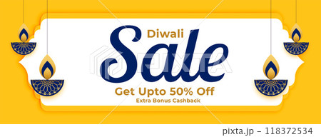 traditional shubh diwali sale and offer banner with hanging diya 118372534
