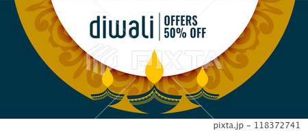 premium diwali offer banner with details and artistic diya design vector illustration 118372741