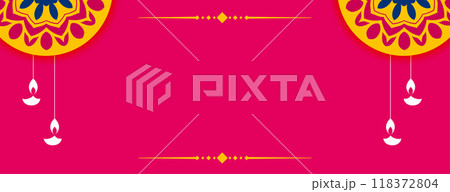 indian style diwali web banner with hanging diya and text space 118372804