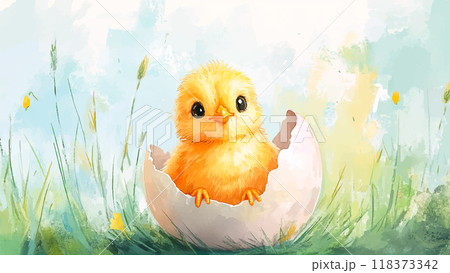 Cute Little Chicken Sitting In Eggshell Watercolor Illustration For Childrens Book Adorable Chick Character Cozy Eggshell Colorful Watercolor Art Nesting Scene Kids Storybook Cute Little Chicken Sitting In Eggshell Watercolor Illustration For Childrens Book Adorable Chick Character Cozy Eggshell Colorful Watercolor Art Nesting Scene Kids Storybook 118373342