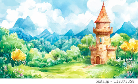 Castle Tower Watercolor Illustration For Childrens Book Majestic Castle Turret Enchanted Castle Scene Colorful Watercolor Art Whimsical Medieval Kids Storybook Fantasy Architecture Castle Tower Watercolor Illustration For Childrens Book Majestic Castle Turret Enchanted Castle Scene Colorful Watercolor Art Whimsical Medieval Kids Storybook Fantasy Architecture 118373359