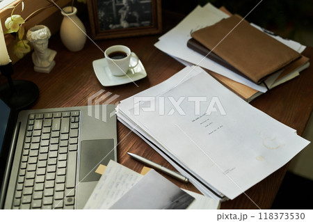 Working from Home with Organized Desk and Coffee Working from Home with Organized Desk and Coffee 118373530