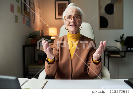 Portrait of Happy Elderly Woman Giving Presentation Portrait of Happy Elderly Woman Giving Presentation 118373655