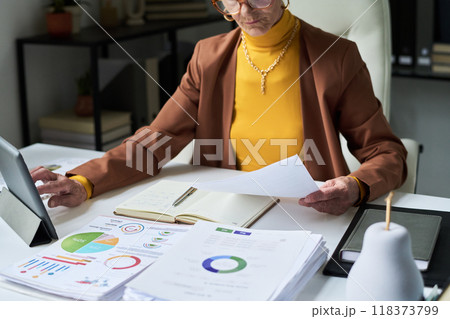 Senior Businesswoman Working at Office Desk 118373799