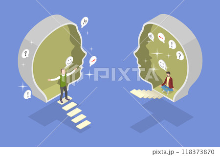 3D Isometric Flat Vector Illustration of Introvert Vs Extrovert, Human Personality Types 3D Isometric Flat Vector Illustration of Introvert Vs Extrovert, Human Personality Types 118373870
