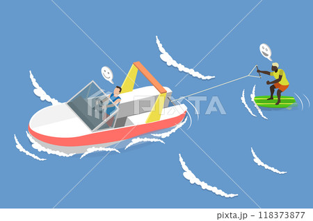 3D Isometric Flat Vector Illustration of Wakeboarding, Extreme Sport in Sea Water 3D Isometric Flat Vector Illustration of Wakeboarding, Extreme Sport in Sea Water 118373877