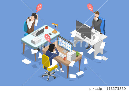 3D Isometric Flat Vector Illustration of Worried Businessmen, Sad and Tired Employee Overloaded with Work 118373880