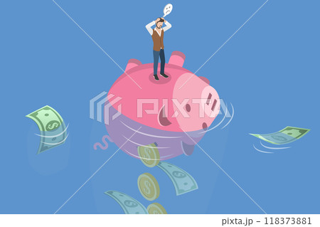 3D Isometric Flat Vector Illustration of Sunk Cost Fallacy, Evaluating Business Resource Investments 118373881