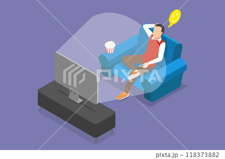3D Isometric Flat Vector Illustration of Watching TV, Show Enjoying and Relaxing on Sofa 3D Isometric Flat Vector Illustration of Watching TV, Show Enjoying and Relaxing on Sofa 118373882