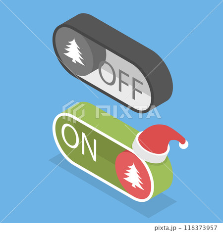 3D Isometric Flat Vector Illustration of Christmas On-off, Template for Christmas On-Off Switch Buttons Featuring Xmas Tree 3D Isometric Flat Vector Illustration of Christmas On-off, Template for Christmas On-Off Switch Buttons Featuring Xmas Tree 118373957