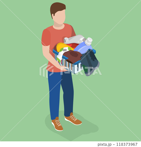 3D Isometric Flat Vector Illustration of Laundry Day, Household Routines 118373967