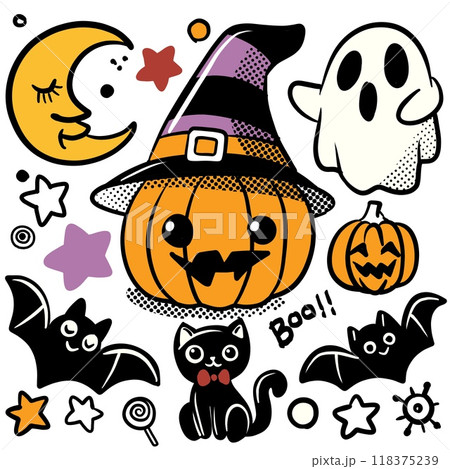 Colorful Halloween Pumpkin and Ghost Illustration Isolated on White Background Colorful Halloween Pumpkin and Ghost Illustration Isolated on White Background 118375239