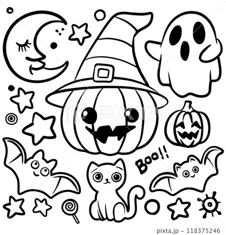 Cute Halloween Coloring Book Doodles Isolated on White Background Cute Halloween Coloring Book Doodles Isolated on White Background 118375246