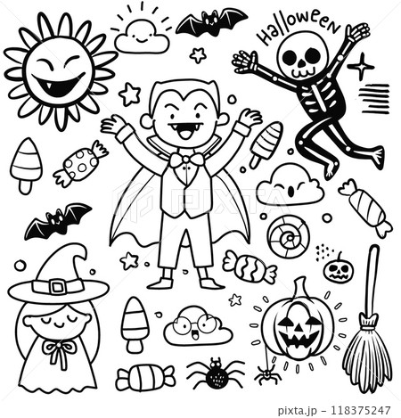 Fun Halloween Coloring Book Page Isolated on White Background Fun Halloween Coloring Book Page Isolated on White Background 118375247