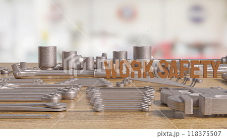 The work safety text and tool equipment image 3d rendering The work safety text and tool equipment image 3d rendering 118375507