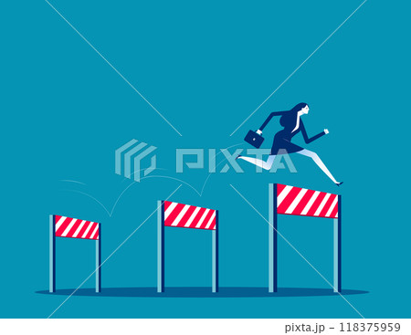 Business challenge, overcome difficulty or obstacle to achieve business success, effort. Ambitious businessman jump over hurdles. Skill or aspiration to solve problem concept. Business challenge, overcome difficulty or obstacle to achieve business success, effort. Ambitious businessman jump over hurdles. Skill or aspiration to solve problem concept. 118375959