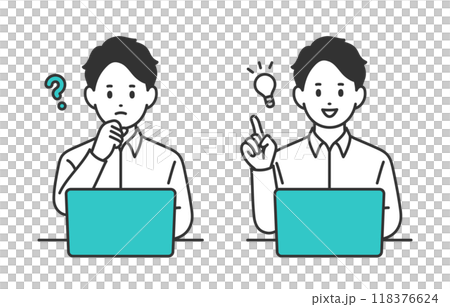 一群年輕人看著電腦,疑惑/擺出靈感的姿勢【人物向量圖素材】 一群年輕人看著電腦,疑惑/擺出靈感的姿勢【人物向量圖素材】 118376624