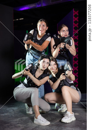 Together girls wait for enemy, effect of surprise, competitions, struggle of laser weapons Together girls wait for enemy, effect of surprise, competitions, struggle of laser weapons 118377208