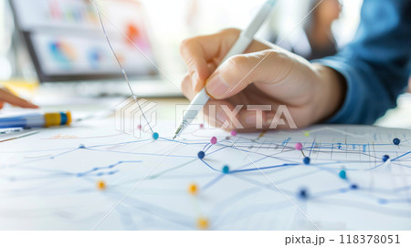 A person is writing on a piece of paper with a pen A person is writing on a piece of paper with a pen 118378051