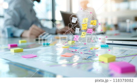 A table with a lot of colorful sticky notes on it A table with a lot of colorful sticky notes on it 118378082
