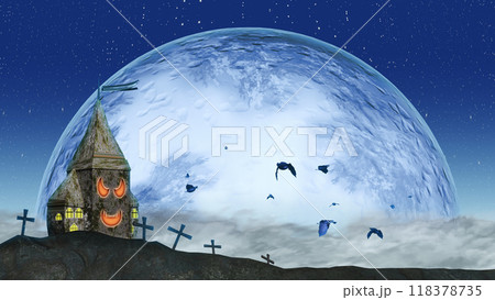 満月の夜に呪いを放つハロウィンの家 118378735