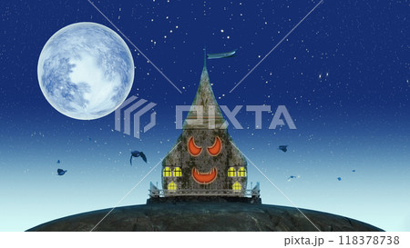 満月の夜に呪いを放つハロウィンの家　文字入れ用背景素材 118378738