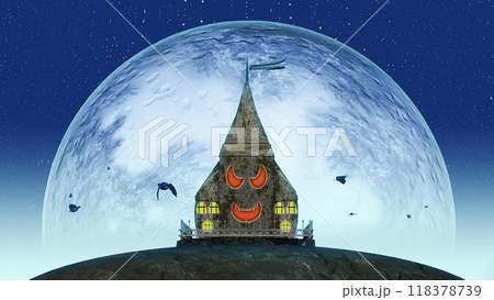 満月の夜に呪いを放つハロウィンの家 118378739