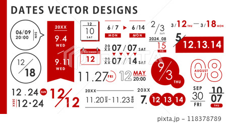 日付けのデザインセット アイデア ( ベクター 赤 シンプル ) 日付けのデザインセット アイデア ( ベクター 赤 シンプル ) 118378789