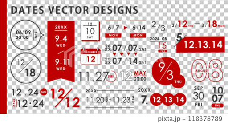 日付けのデザインセット アイデア ( ベクター 赤 シンプル ) 日付けのデザインセット アイデア ( ベクター 赤 シンプル ) 118378789