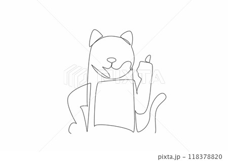 Single one line drawing cat with thumbs up gesture forward. Sign. Code approval from adorable pet cat. Funny character. Concept of imitating human behavior. Continuous line design graphic illustration 118378820